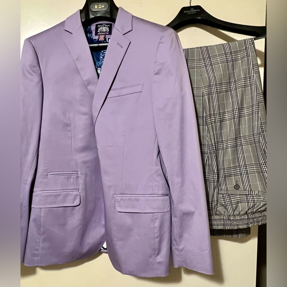 2PC NEW Purple Men's Blazer and Plaid Pants Set The Savile Row